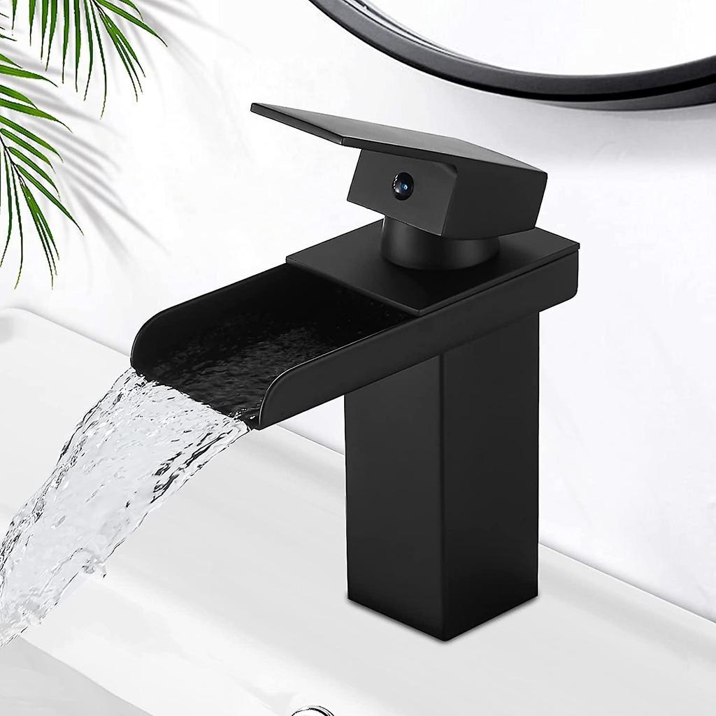 Black Basin Faucet, Waterfall Bathroom Faucet, Hot and Cold Water Optional, Water-saving Ceramic Valve