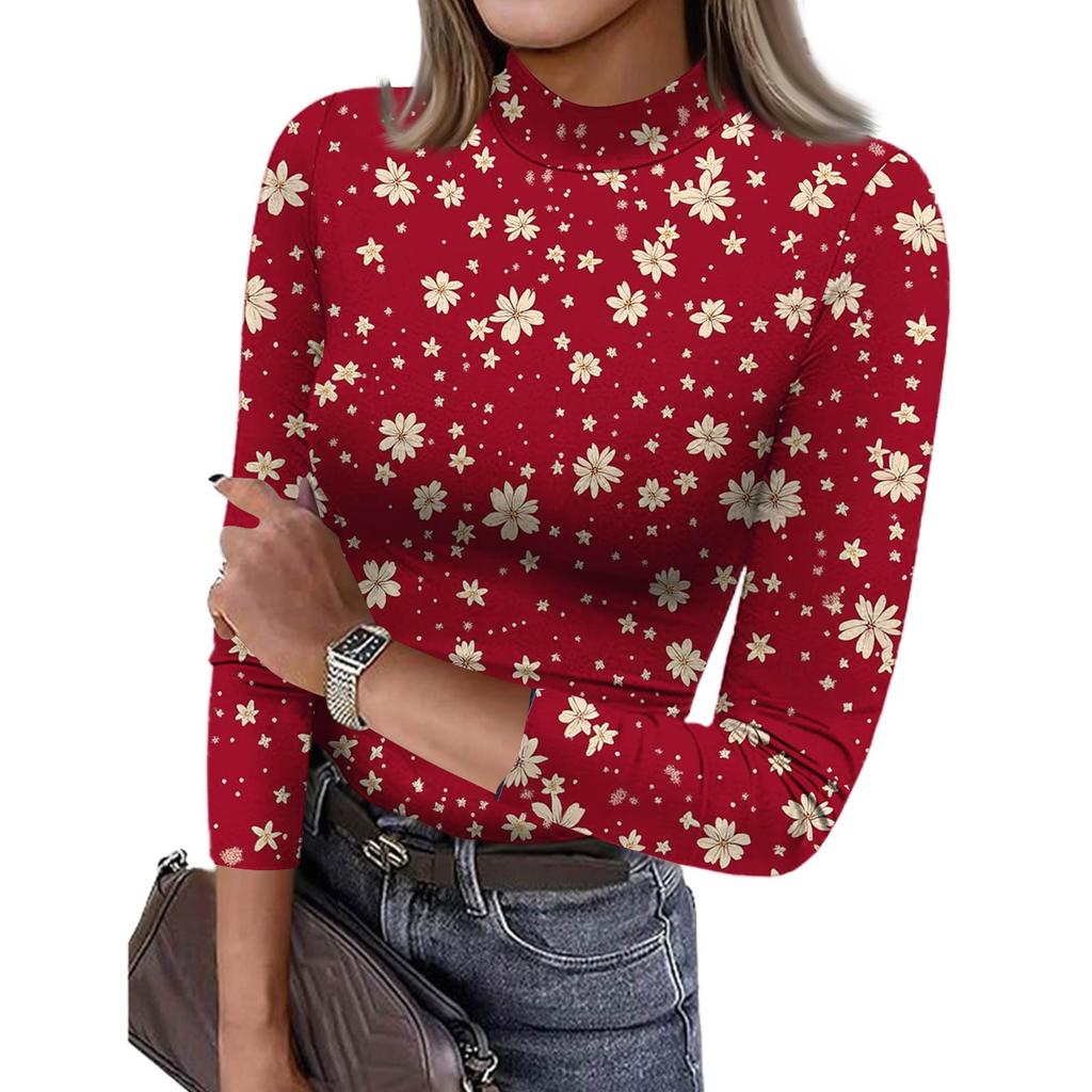 Damen Slim Bottom T-Shirt Mode Lässig Farbverlauf Druck Rundhals Pullover 3/4 Ärmel Top