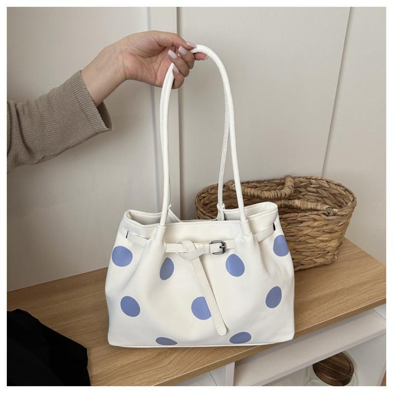 Polka Dot Shoulder Tote Bag Large Capacity Buckle Design For Daily Commuting Shopping