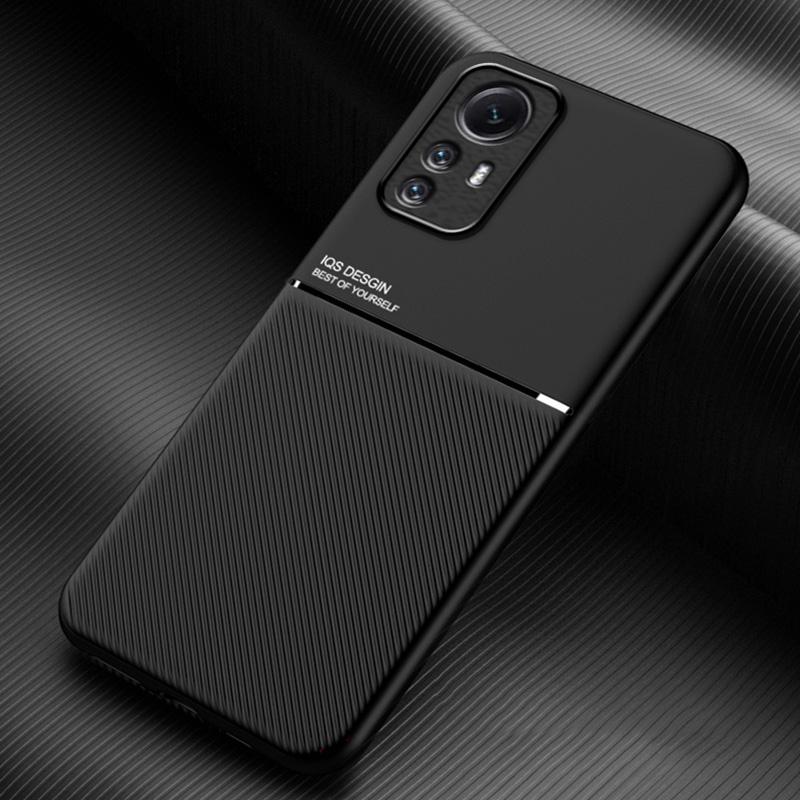 

For Xiaomi Redmi Note 12S 4G Lines Imprinted PU Leather+TPU Case Magnetic Car Mount Phone Cover Black