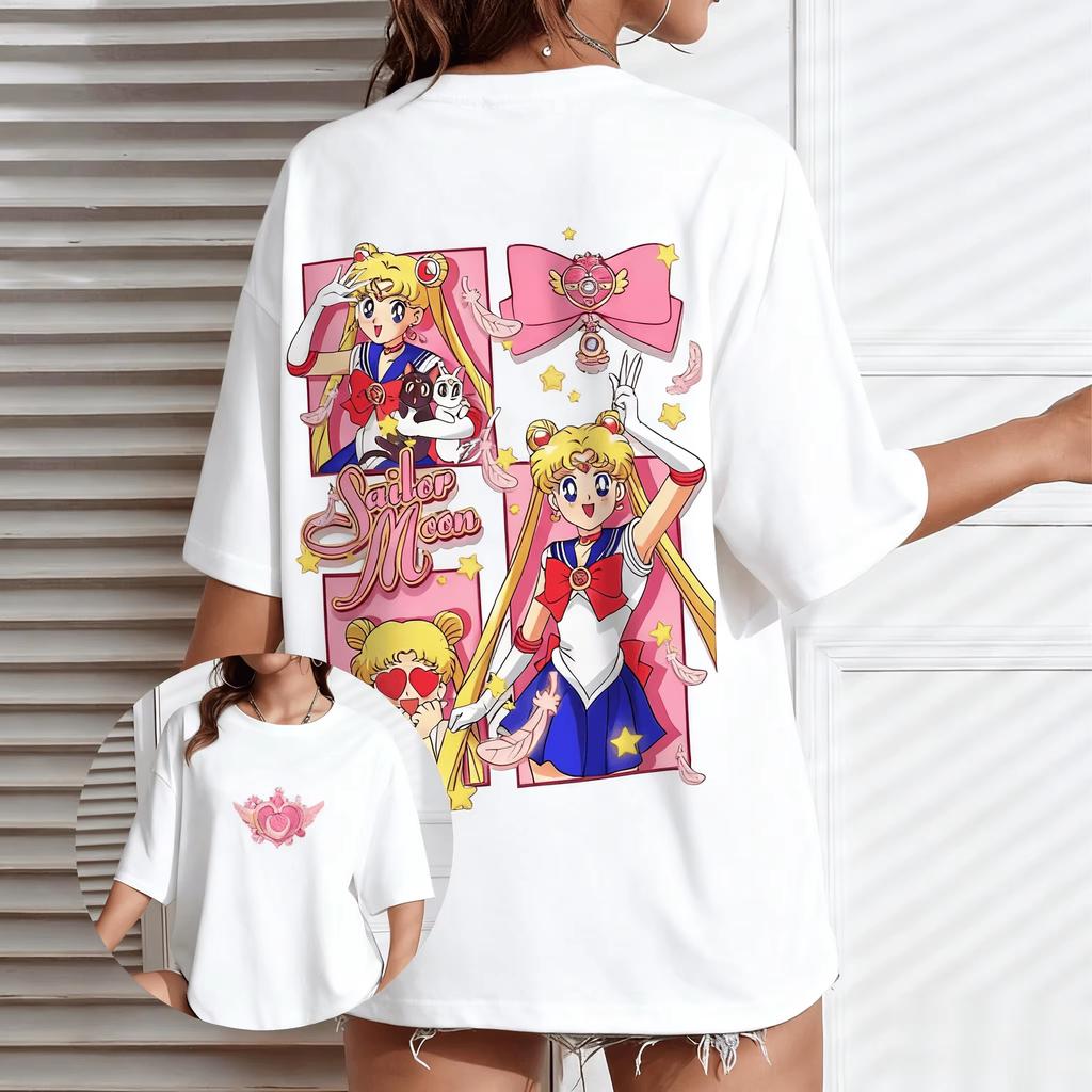 2026 New Year Sailor Moon Anime Unisexs and Womens Tshirt Casual Cartoon New Summer Street Tshirts
