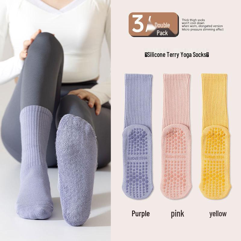 Women's Non-Slip Mid-Calf Yoga Socks - Thick Terry Pilates Fitness Socks