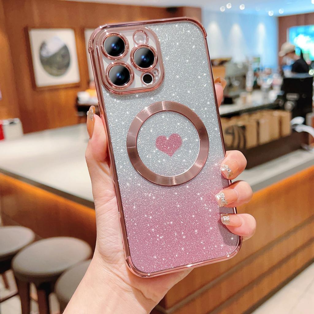 For iPhone 16 Pro Max Case Gradient Sparkle TPU Phone Cover Compatible with MagSafe