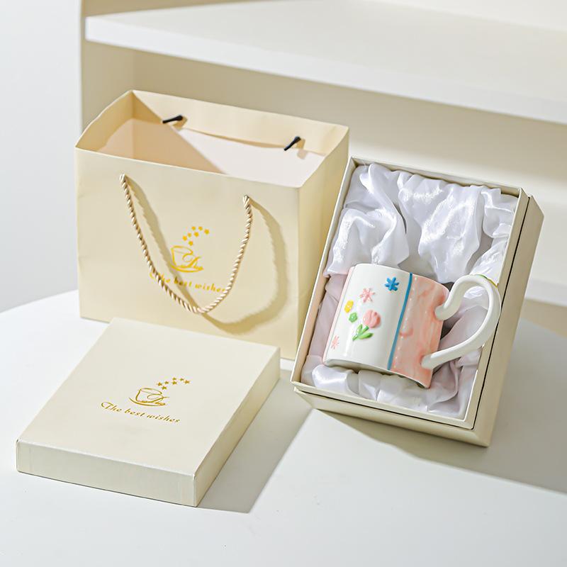 Ceramic Flower Mug Household High-value Women's Hand Cup Breakfast Cup Girl Heart Milk Cup Water Cup Underglaze Color