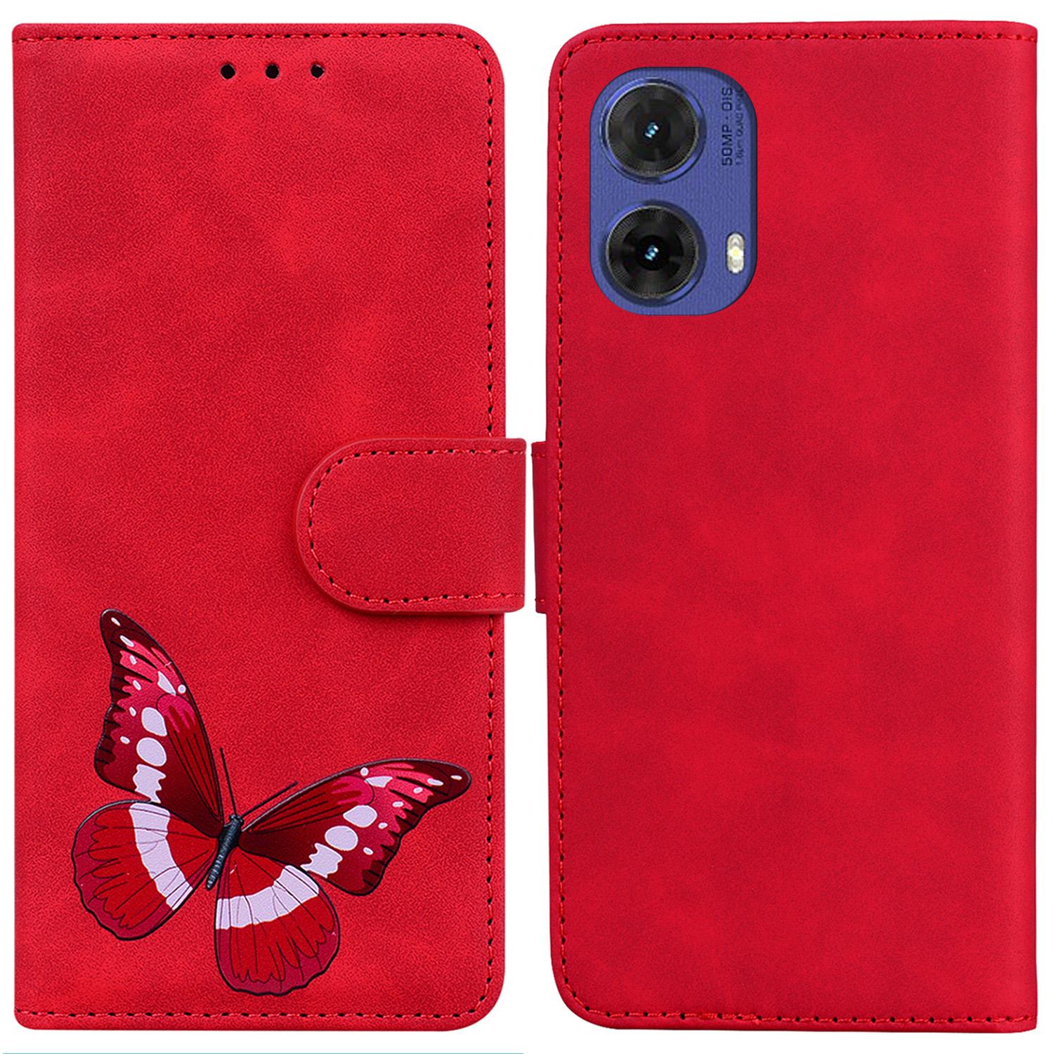 

For Motorola Moto G85 5G/S50 Neo 5G Case Butterfly Printed PU Leather Stand Phone Cover Red