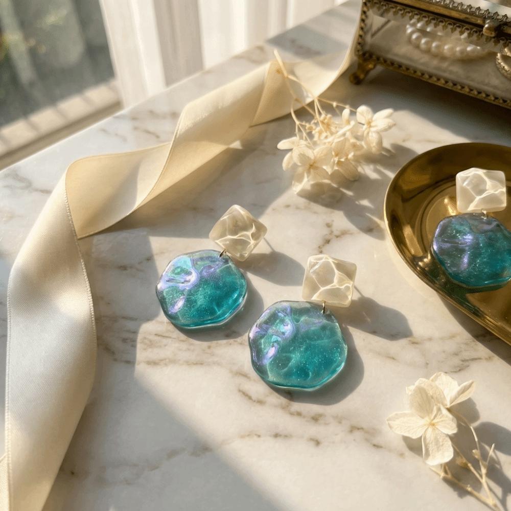 Sweet Water Ripple Eardrop Exquisite Jewelry Aurora Blue Irregular Geometric Ear Stud Korean Style