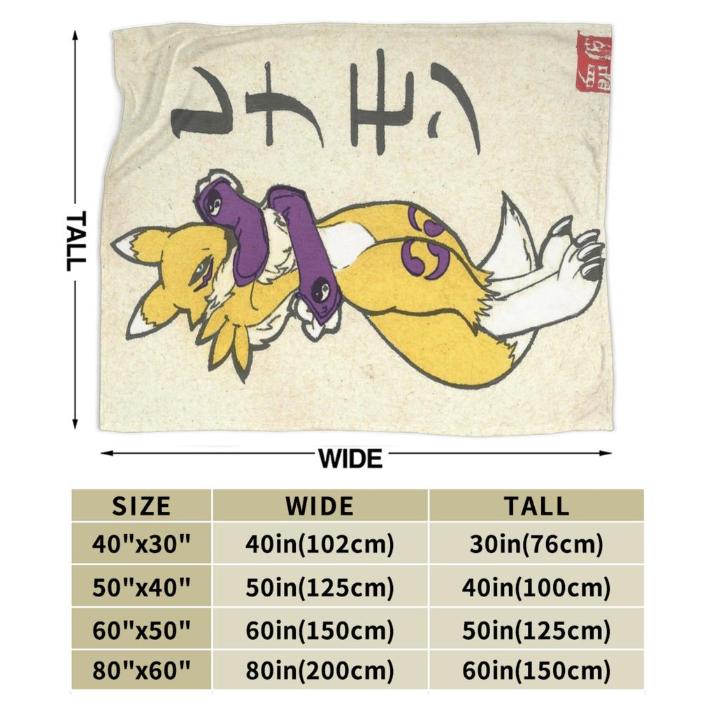 Anime Renamon Cozy Blankets For Sofa Home Novelty Bedding Throws Winter Travel Car Flannel Bedspread