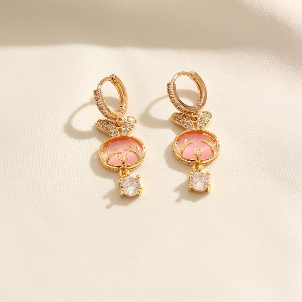 1 Pair Cute Rabbit Dangle Earrings for Women Zirconia Earring Jewelry Wedding Party Accessories