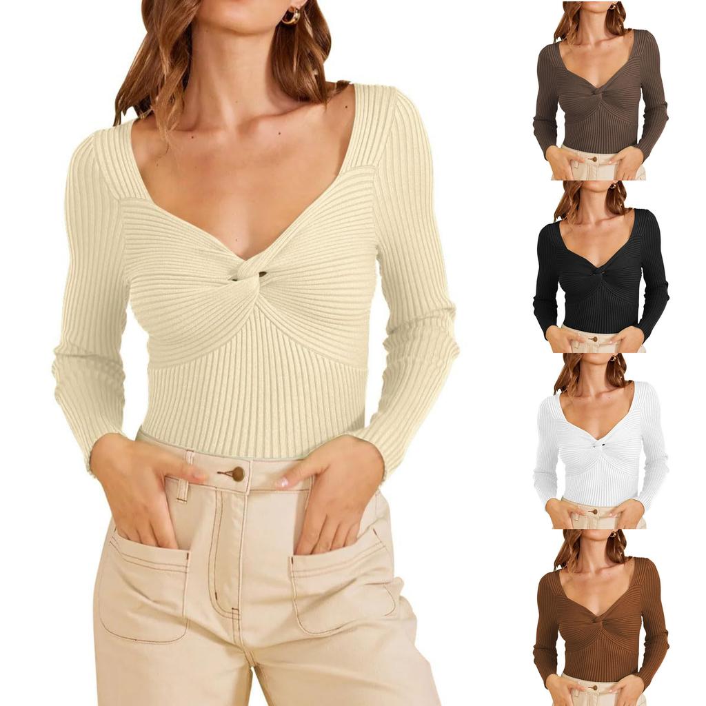 Autumn Winter Women's Cross Front Long Sleeve Elegant Knit Sweater Luxurious Relaxed-fit Slimming and Versatile Top