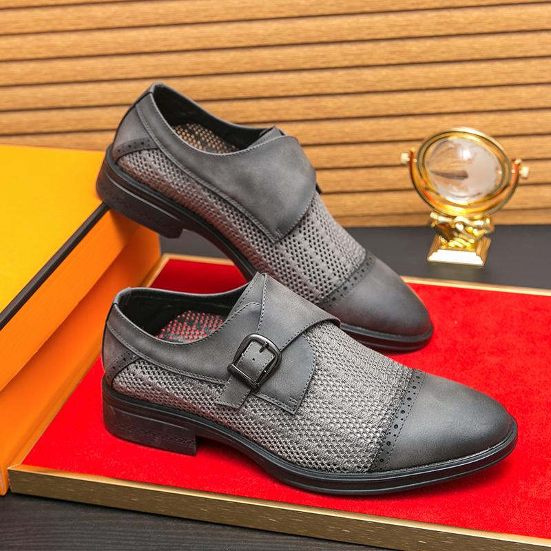 Fashion Men Retro Loafers Men Casual Breathable Comfortable Fashionable Buckle Leather Shoes European Office Business Shoes Sizes 38-46