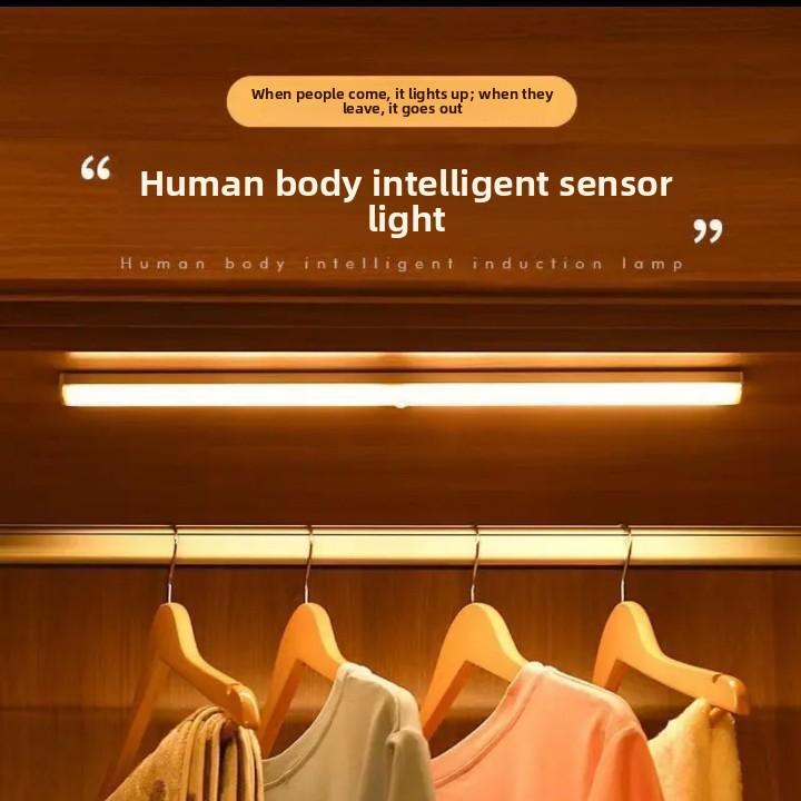 USB Rechargeable LED Motion Sensor Light Strip Magnetic Mount Under Cabinet Lighting for Closet Shoe Rack and Night Navigation