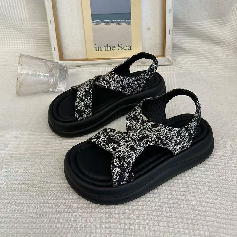 

PLOVER летние сандалии женские носят высококлассные туфли на толстой подошве-маффине, популярные Guochao, новые китайские интернет-знаменитости, римские сандалии 40 чёрный