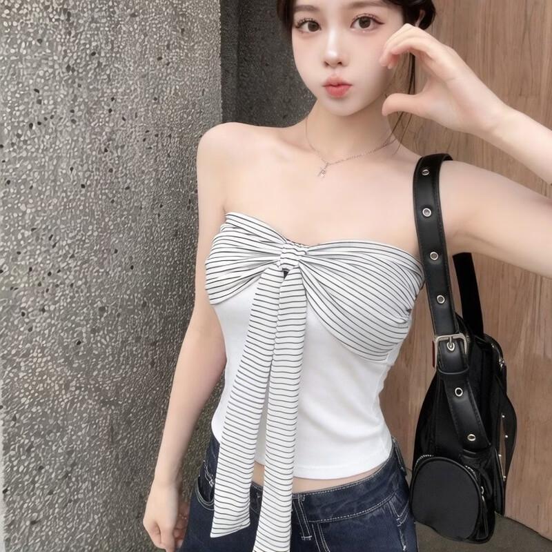 Women s Striped Bow Bandeau Vest Top M