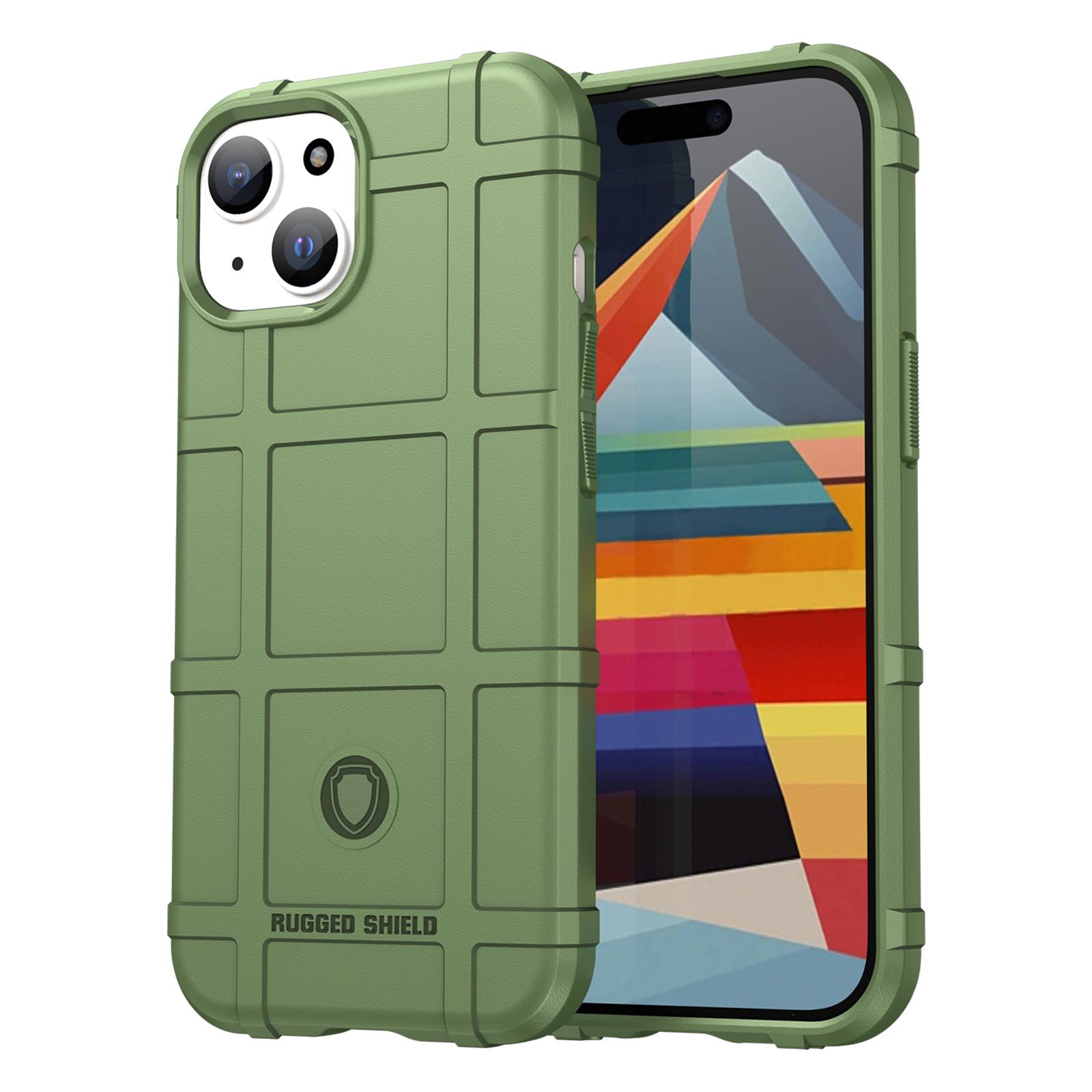 

For iPhone 15 Soft TPU Phone Case Square Grid Texture Shockproof Phone Cover Green