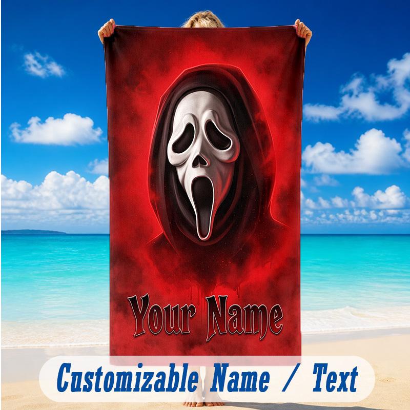 Beach Towel Custom Name Text, Quick Dry Large Towel For Beach HomeScream Ghostface