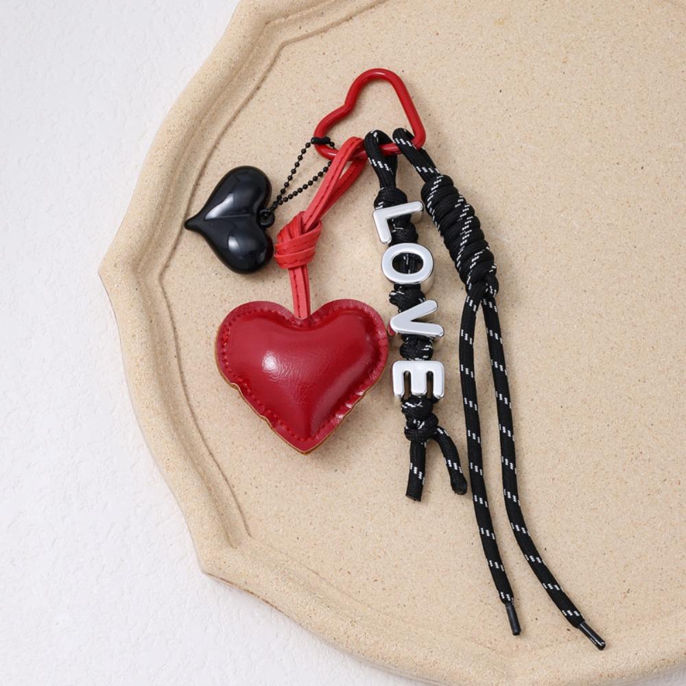 English Letter Heart Leather Rope Keychain Woven Rope Love Rope Bag Charm Birthday Parties