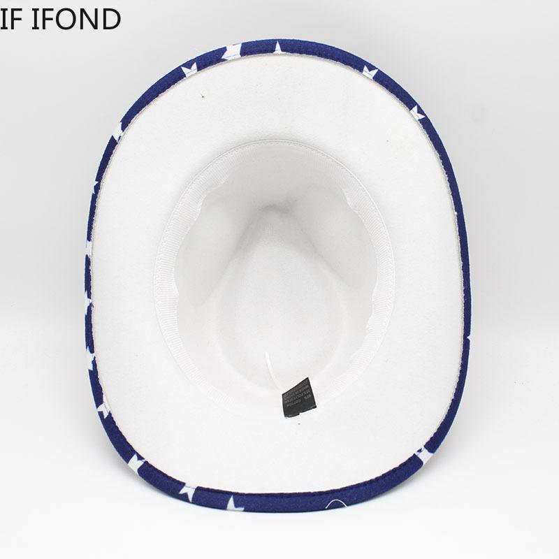 Winter Women Men Fedora Hat USA Flag Print Gentleman Western Cowboy Hat Cowgirl Felt Jazz Cap Sombrero Hombre