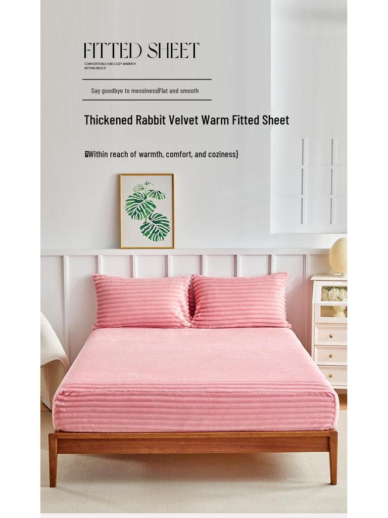 Hautfreundliches doppelseitiges Fleece-Spannbettlaken mit Kordelzug - Dickes Milchsamt Unifarbe Tagesdecke.