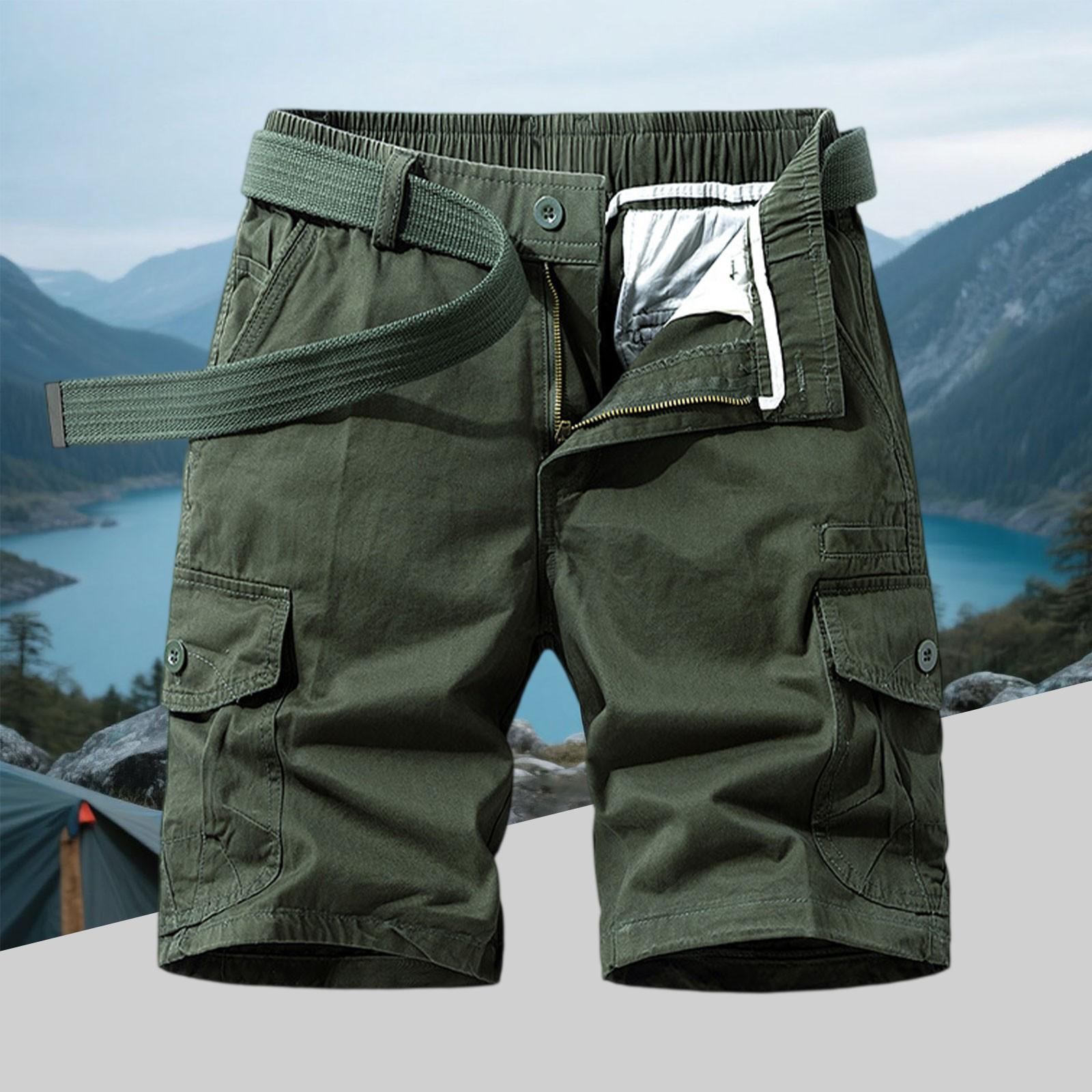 

Men s Military Cargo Shorts - Multi-Pocket Zippered Elastic Waistband Drawstring Solid Color Outdoor Comfort Loose Fit L