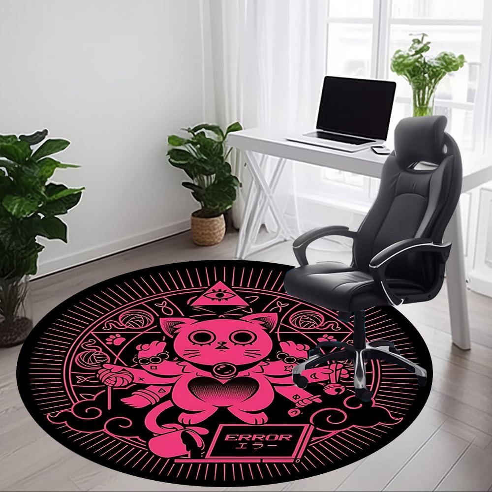 1pc Pink Kitty Chair Carpet for Office, Round Non Slip Durable Large Size Office Carpet, Suitable for Office