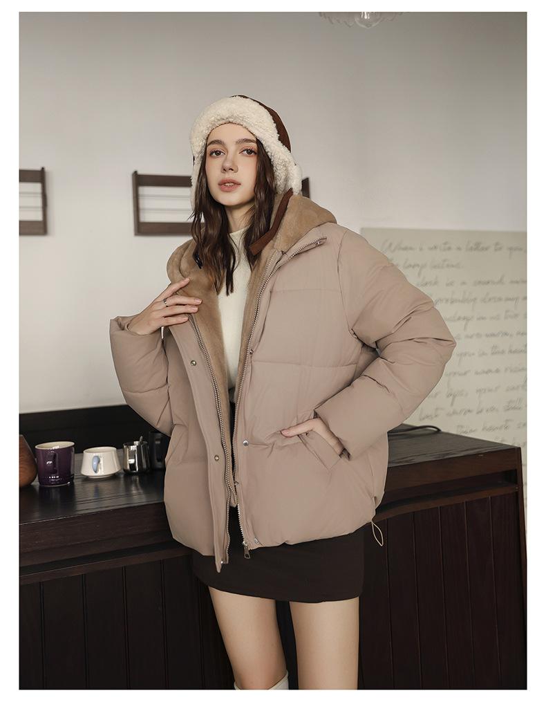 Imitation Mink Velvet Fake Two-piece Hooded Stitching Short Puffer Jacket