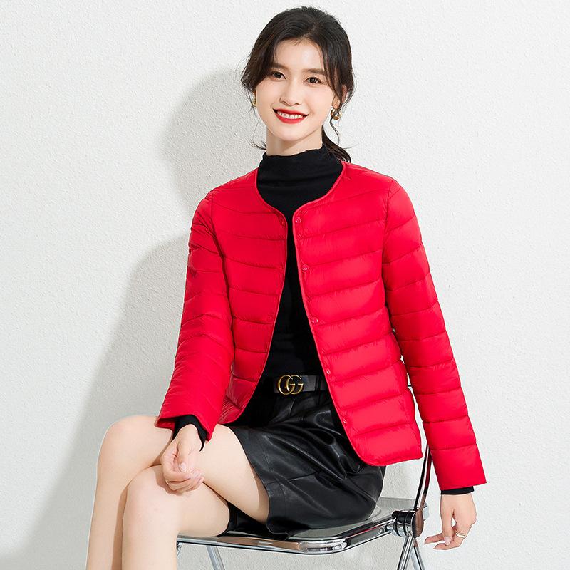 Round Neck Liner Padded Jacket Women's Winter Slim-fit Bottoming V-neck Solid Color Slimming and Warm Short Lightweight Padded Jacket