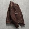 Vintage Heavy Water Shampoo Layer PU Leather Jacket Green Fruit Collar Men's Jacket