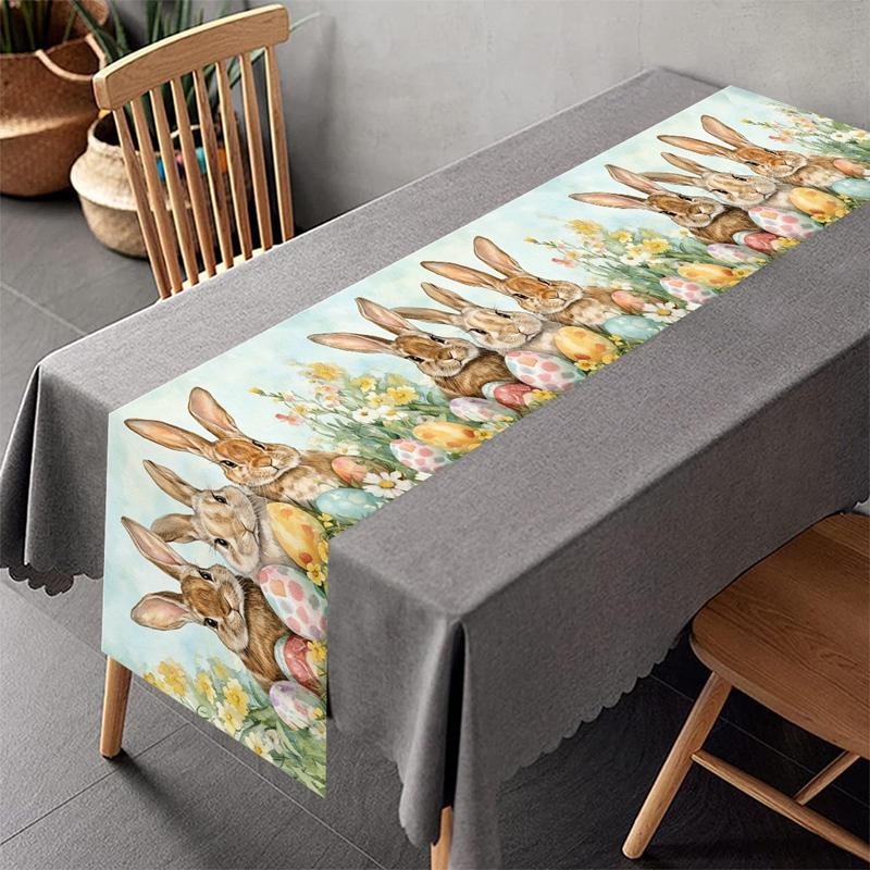 Vintage Osterhase Tischläufer Kaninchen Eier Blume Tischdecke Frühling Osterdekorationen Für Haus Küche Esstisch Dekor
