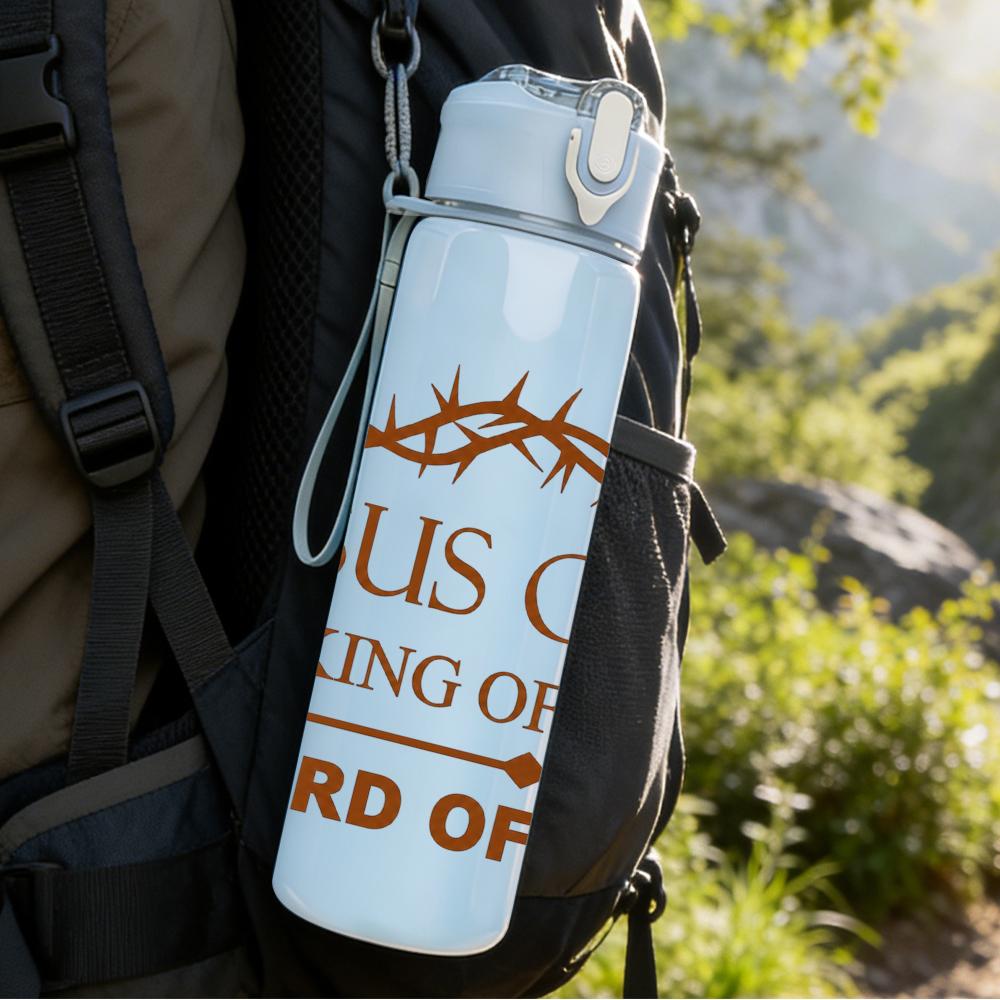1PC Jesus Christ Crown Thorns Text Graphic,750ml Color Plastic Sports Water Bottle,Leakproof Flip Straw Lid,Suitable for Sports Office Home Use