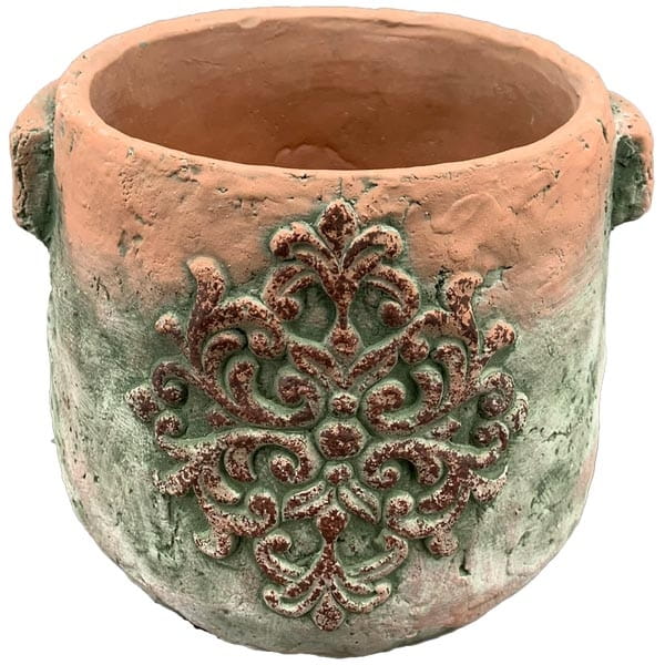 Concrete Flower Pot with Ornament Rustic Garden Decoration