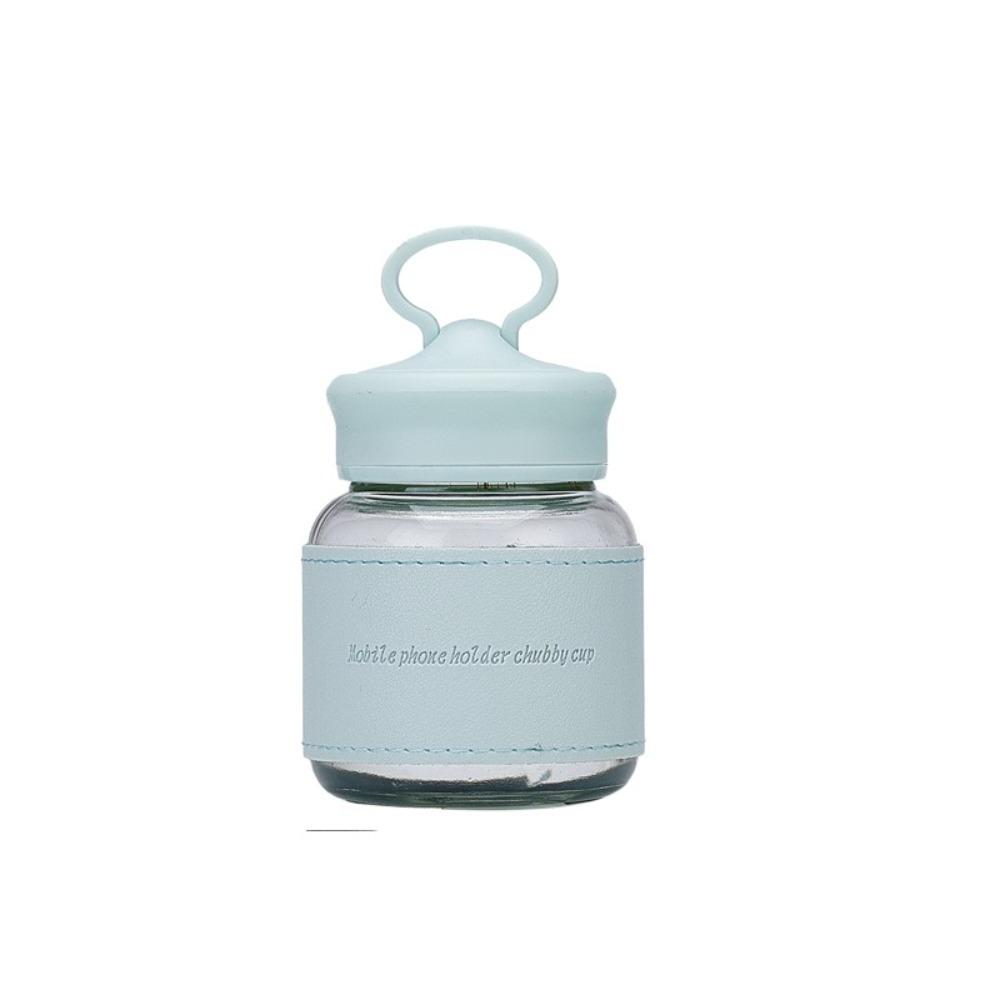 

300 мл стеклянная бутылка для воды с держателем для телефона, портативная многоцветная кружка для соевого молока и кофе, термоизолированный рукав, мини-стеклянная чашка для встряхивания синий