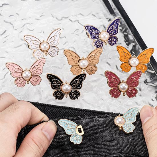 2Pcs Waist Butterfly Clips Reusable No Sew Pants Waist Tightener Buckle Clasp Detachable Butterfly Waist Cinching Button for Loose Jeans