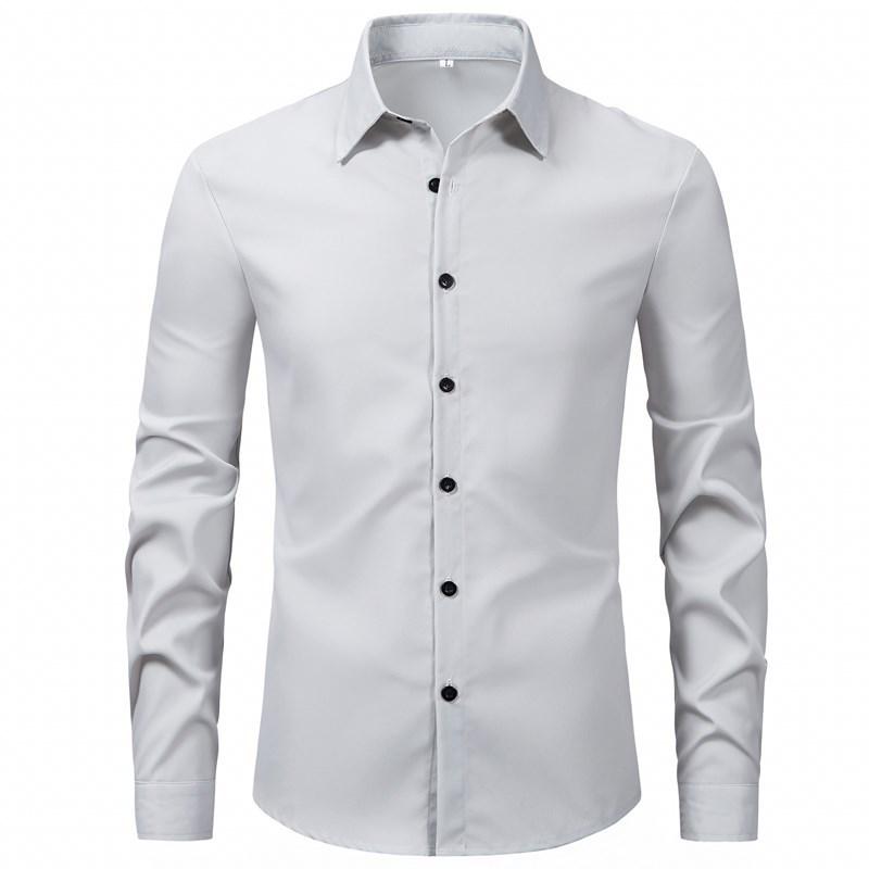 

Мужская однотонная рубашка с длинным рукавом в стиле business casual 2025 года с отложным воротником для европейской и американской моды. XL