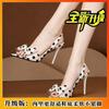 Ladies' Summer New Pointed Thin Heeled Sandals with Polka Dot Bow and An Empty Straight Strap for Outdoor Wear, Versatile High Heels for Commuting