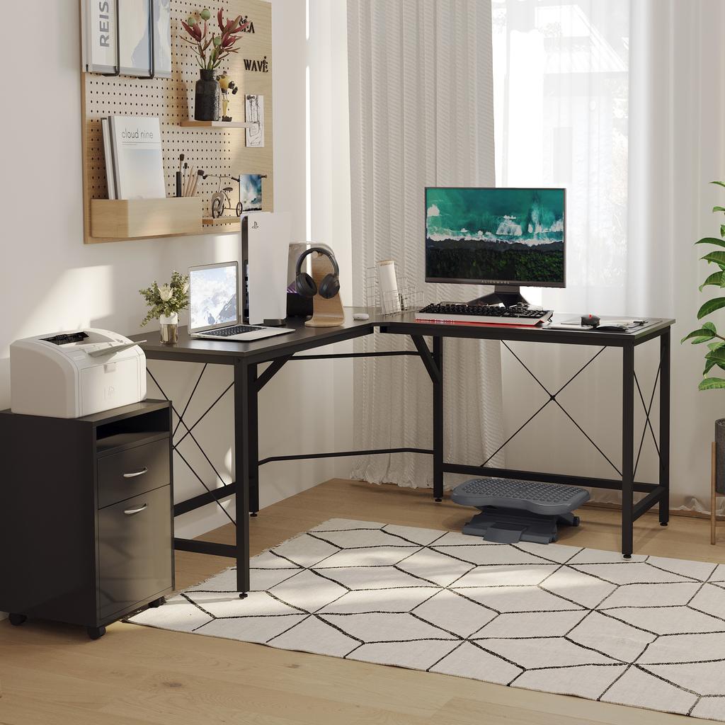 L-Shaped Corner Desk, Computer Desk for Home Office, Space-Saving Study Workstation, Easy To Assemble, 150 X 150 X 76cm, Black