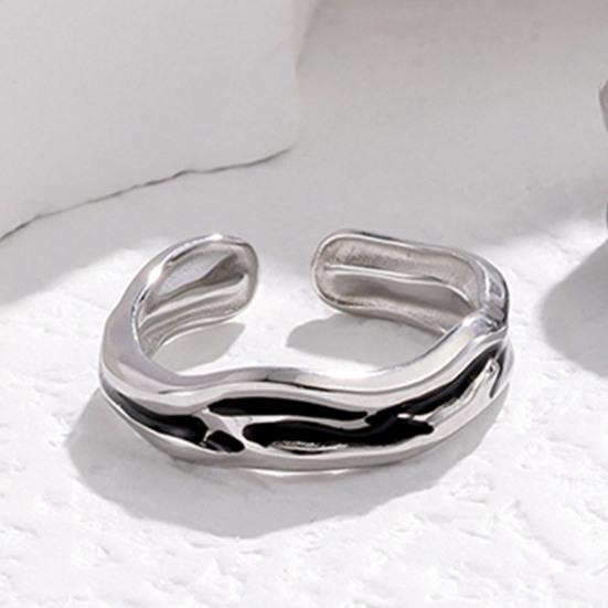 Couple Ring Thin Adjustable Open Band Stainless Steel Texture Minimalist Geometric Design Finger Ring Jewelry Gift