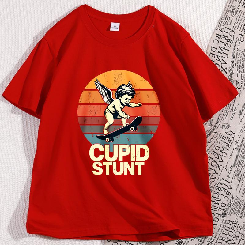 Cupid Stunt Graphic Tee Funny Cotton Short Sleeve Sunset T Shirt Vintage Men Women Crewneck Streetwear Loose Mens Clothes S
