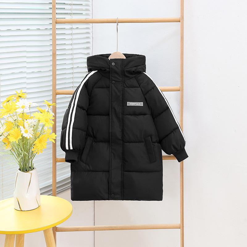 Winter Mid-Length Thickened Cotton Padded Jacket for Boys & Girls 140 cm чёрный