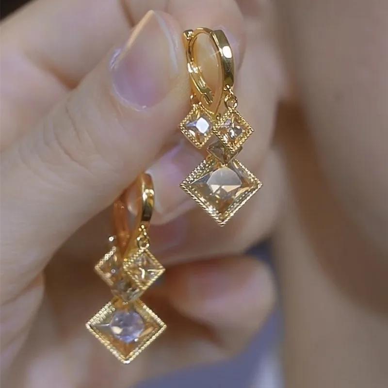 Geometrische Quadratische Braune Zirkon Anhängerohrringe Für Damen Modisches Personalisiertes Tägliches Accessoire Party Geburtstagsgeschenke