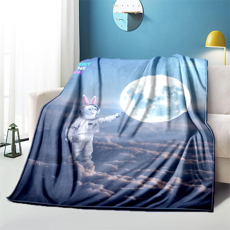 

Плюшевое одеяло с изображением астронавта и кролика, тонкое одеяло для пикника, современное фланелевое одеяло Gedruckt Bettdecke Geschenk 125x150cm 50x60inch