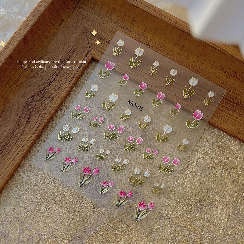 

5D Relief Nail Stickers Tulip Fine Rabbit Decals Flowers Nail Art Charm Cute Cartoon Sliders Bronzing Diy Manicure Decoration MO-05