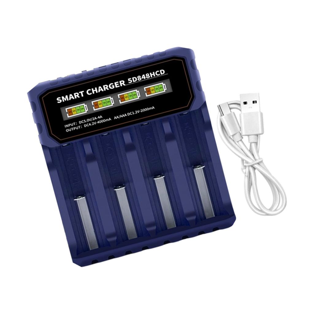 4-Slot Rechargeable Battery Charging for 14500 18650 21700 26650 Cells Built In Overcharge Prevention Auto Shutoff