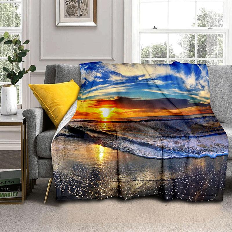 2025 New Style Sea Water Beach Reef 3D Nature Scenery Blanket,Soft Throw Blanket for Home Bedroom Bed Sofa Travel Picnic Cover