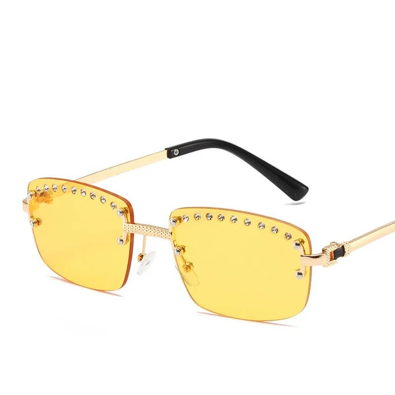 Vintage Rimless Square Diamond Sunglasses Women For Men Sun Glasses Punk Pink Shades Luxury Brand Designer Hip Hop Eyewear UV400