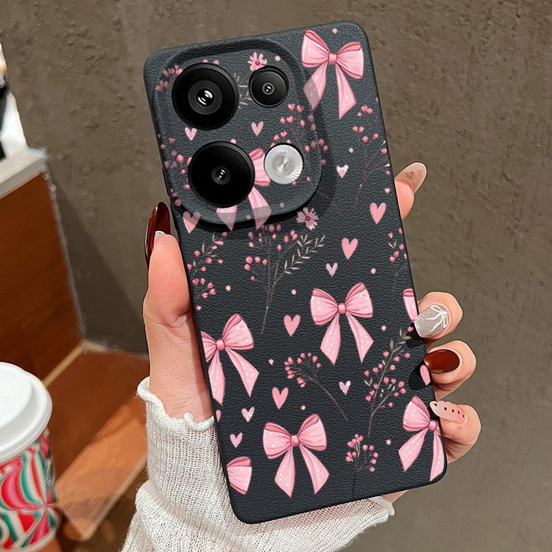 Pink Bowknots Floral Pattern Case For Xiaomi 14T 13T 11T Pro Funda Redmi Note 14 13 12 11 Pro 5G 4G Leather Texture Silicone Cover