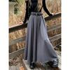 Women High Waist Jupe Korean Pleating Swing Skirt Vintage Fashion Spring Office Falda Holiday Loose Solid Long Skirt