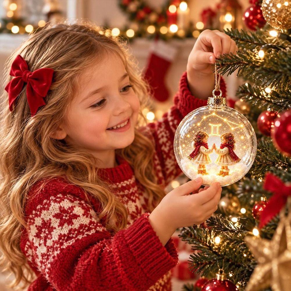 Warm Light Zodiac Ball Ornament Clear Round Shape Lighted Christmas Ornament Christmas Tree Decor