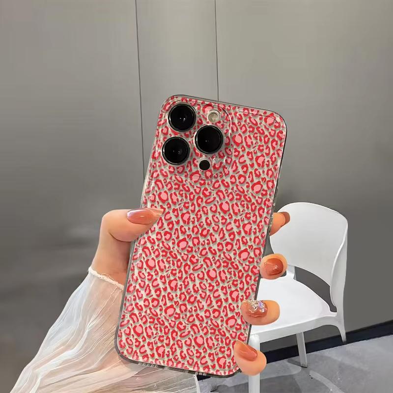 Red Leopard Silicone Clear Phone Case For iPhone 17 16 Pro Max 15 14 13 Mini 12 11 X XR XS 17 Air 16E 15 Plus Soft Clear Cover