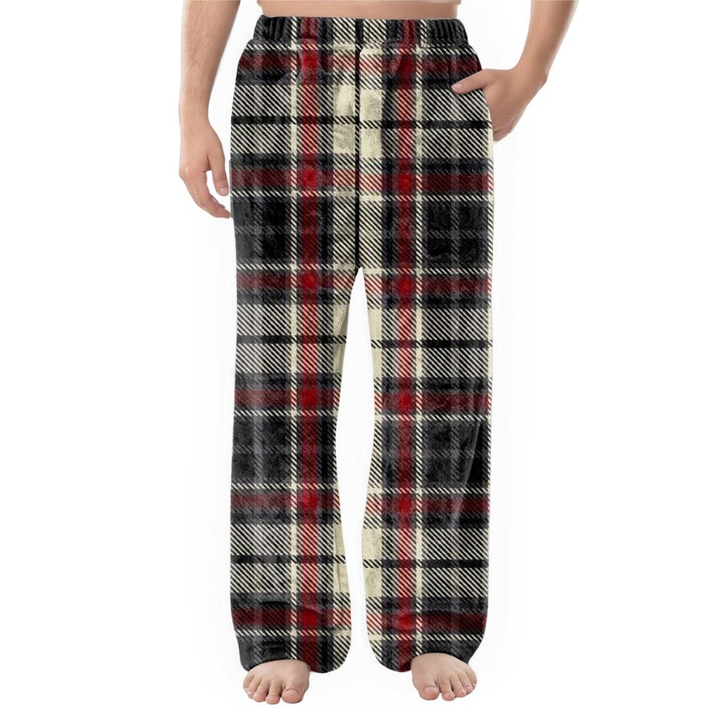 Men's Flannel Pocket Casual Pants, Printed Pocket Casual Pants, Home Sleeping Pants