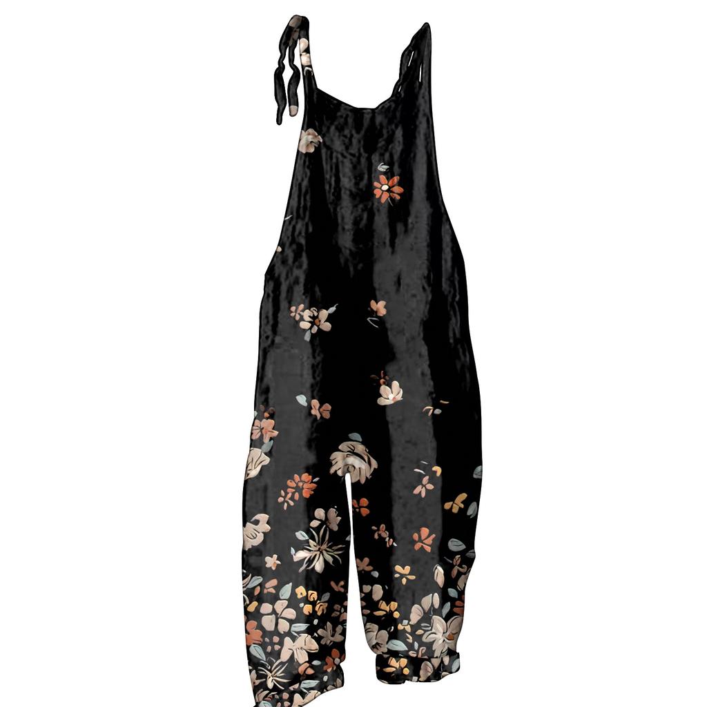 Women's Jumpsuit Print Casual Loose Vintage Shoulder Strap Cotton Linen
